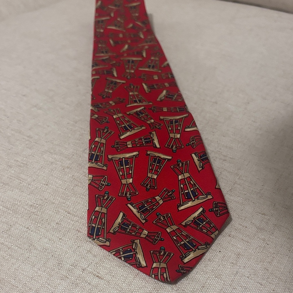 Burberry Red and Gold Patterned Tie